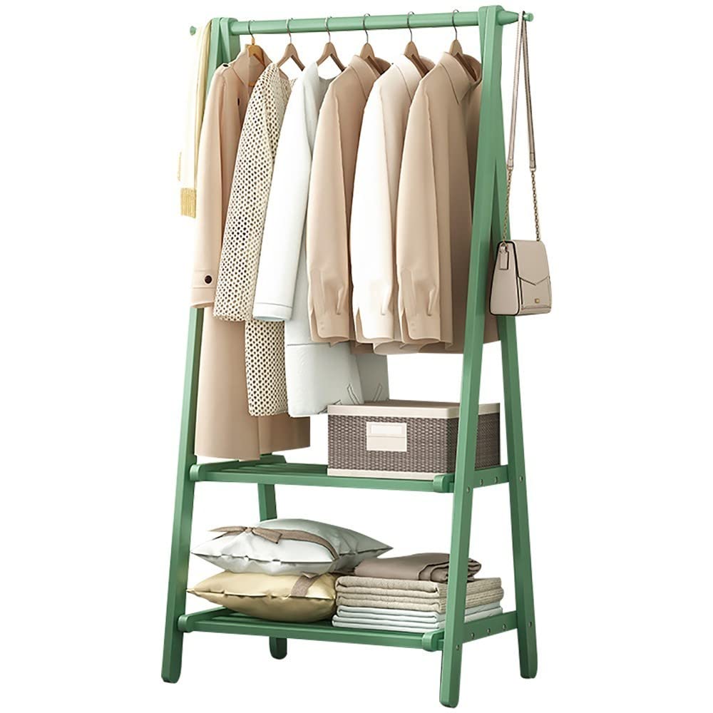 MYUYEE Wooden Clothes Rack, Freestanding Wooden Clothes Rack With Shelf/Hooks, Multifunctional Multi-Function Storage Rack, For Home Office Indoor, L: 66/86/116Cm(Grün-85Cm)