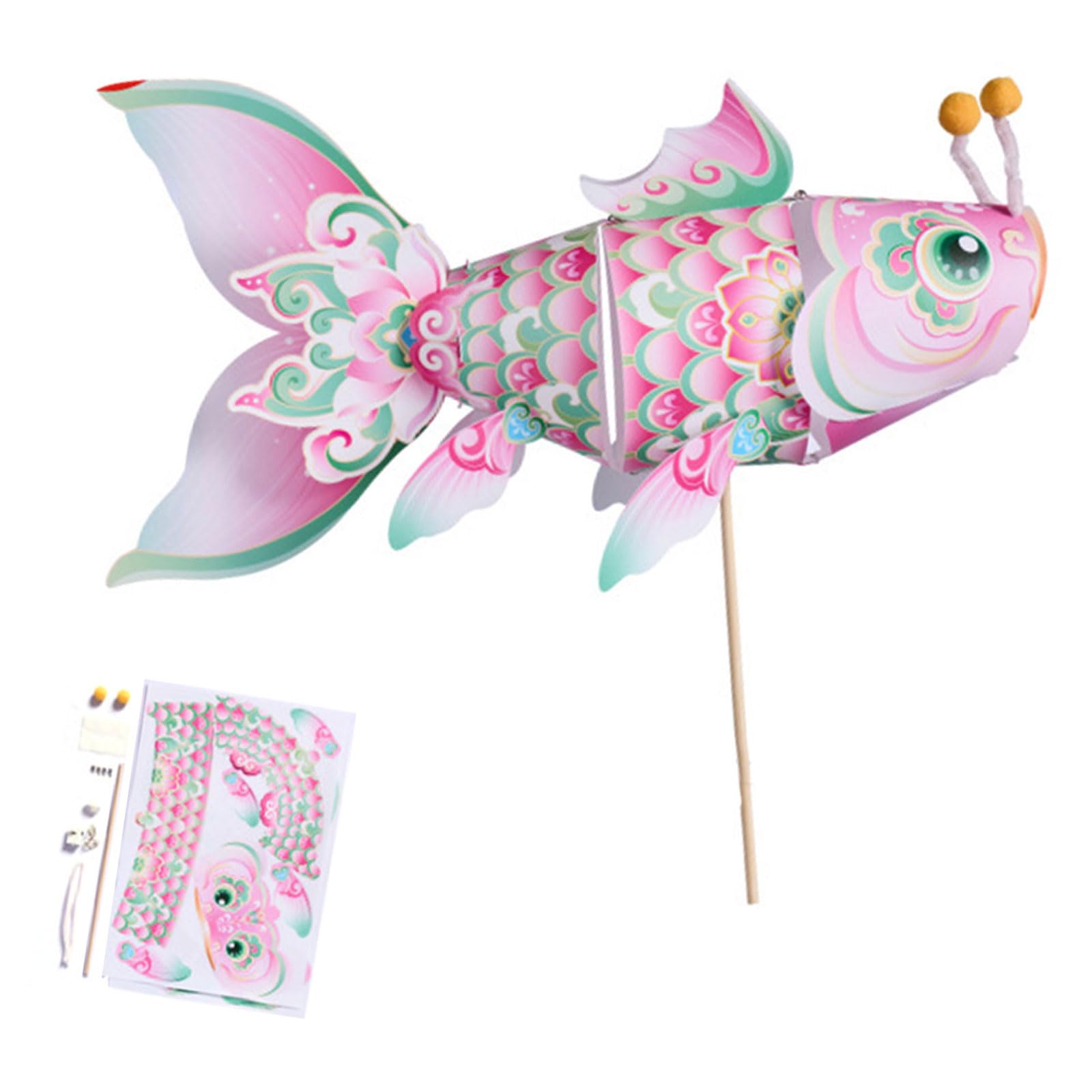 Tsophreniq Do It Yourself Fish Lamp Craft Set with LED Light & Handheld Wooden Rod User Friendly PP for Home Decoration Gift Lamp Craft