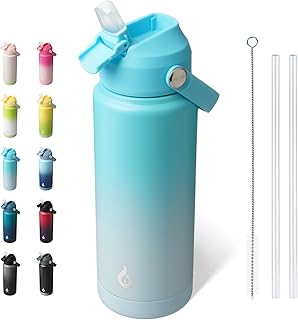 BJPKPK 24oz Insulated Water Bottle, Stainless Steel Bottle with Straw Lid | Soft Silicone Nozzle, Keep Cold & Hot, Leak-Proof BPA-Free Metal Bottle with Flex Handle for Travel, Gym & Everyday Hydration