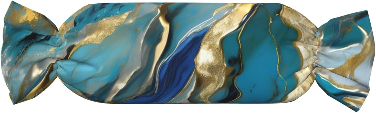 Azurite Teal and Foil Gold Oil Marble Pattern Print Candy Cylindrical Comfortable Pillow Throw Pillows Home Decor Easy Maintenance
