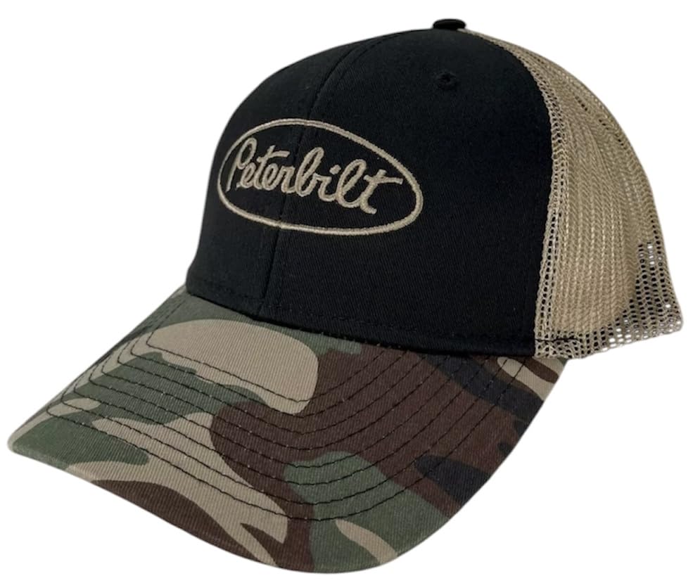 Peterbilt Trucks Motors Black & Gold Camo Snapback Mesh Flag Trucker Hat