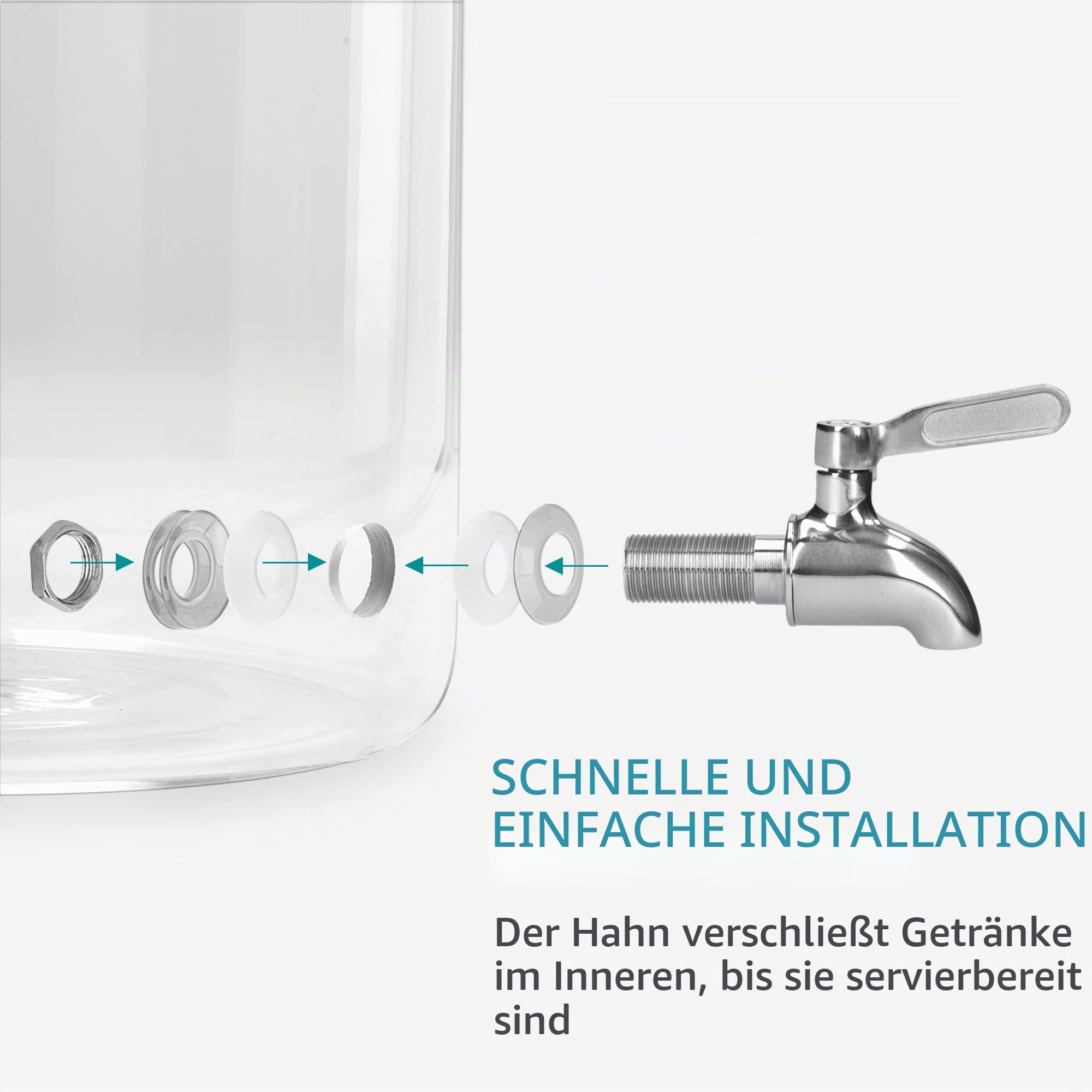 Navaris Getränkespender 5 Liter aus Glas - Zapfhahn aus Edelstahl und Ständer - Wasserspender Glasbehälter für kalte Getränke - Schwarz