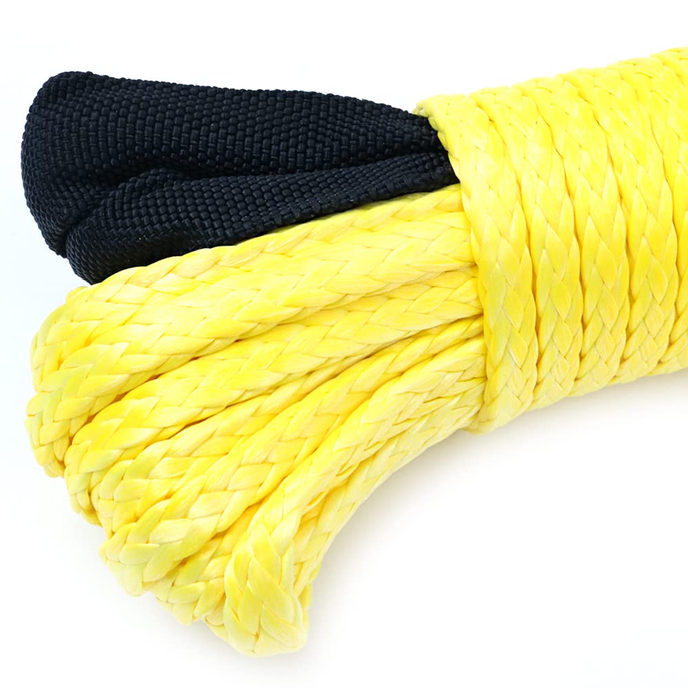 1/4" x 50' 7700LBs Corde de câble de Ligne de treuil synthétique avec Gaine - Jaune