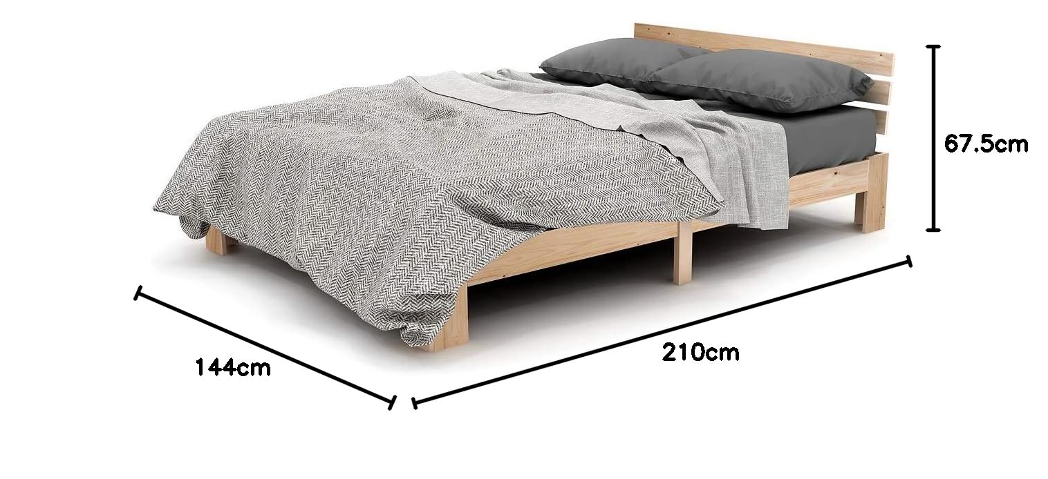 Merax Massivholzbett Holzbett Doppelbett, Bettrahmen aus Holz mit Kopfteil und Lattenrost, 140 x 200 cm, Holzlattenunterstützung, Stauraum unter dem Bett, Schlafzimmermöbel, Eichefarbig