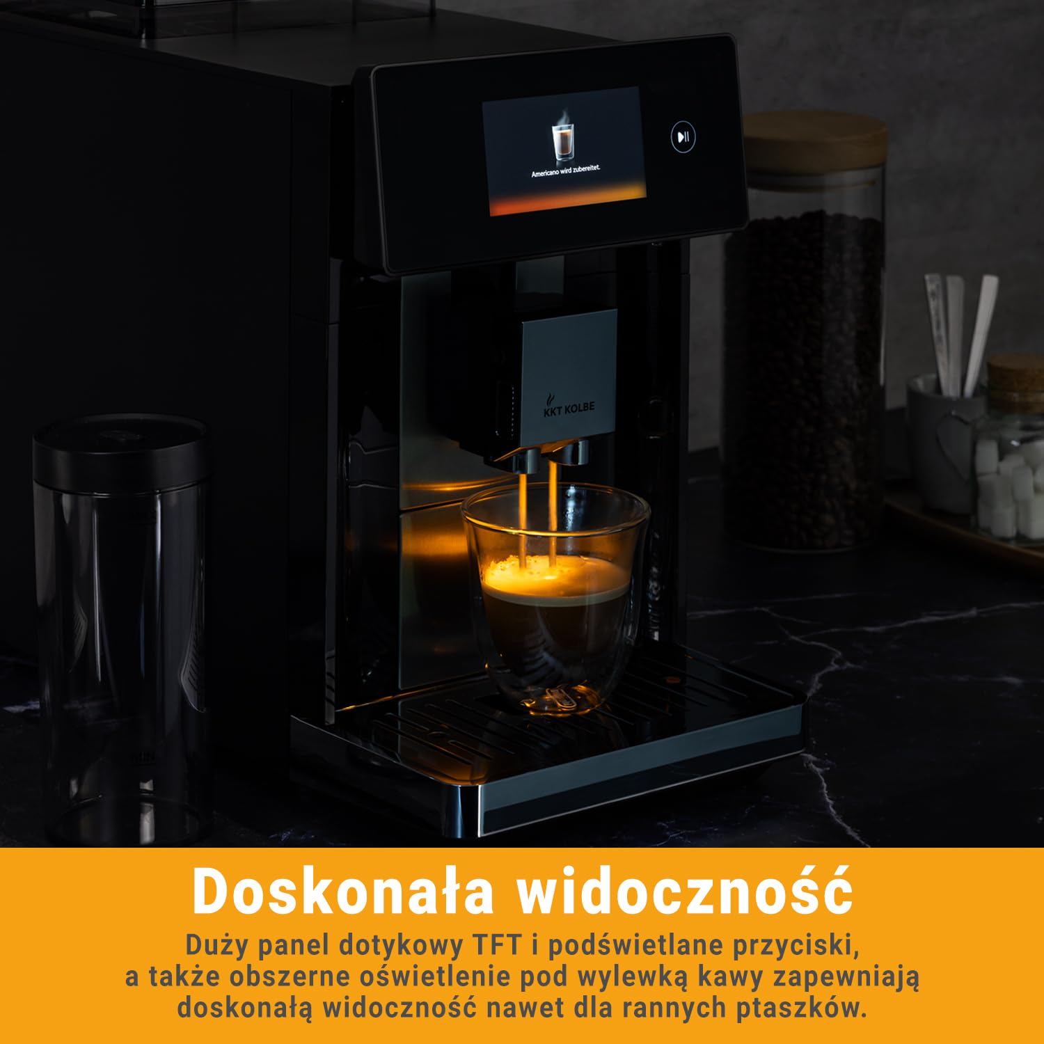 KKT KOLBE Pro ekspres do kawy z pojemnikiem na mleko, dysza do pianki na mleko i akcesoriami, funkcja 2 filiżanek, 15 bar, 7-stopniowy mechanizm mielący, ekran dotykowy TFT, automatyczne czyszczenie