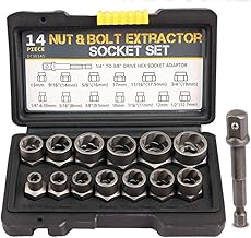 3/8'' Drive Impact Bolt Nut Extractor Set, 13 Pcs Lug Nut Remover Kit 1/4''-3/4'' Twist Socket Tool Set with a 1/4'' Hex Drive to 3/8'' Socket Adapter (LY-1111)