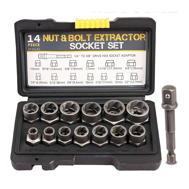 Kit de Soquetes Extratores de Porcas e Parafusos LSLANSOON em Aço CR-MO, Encaixe de 9,5 mm (3/8 pol.), 14 Peças LY-1111