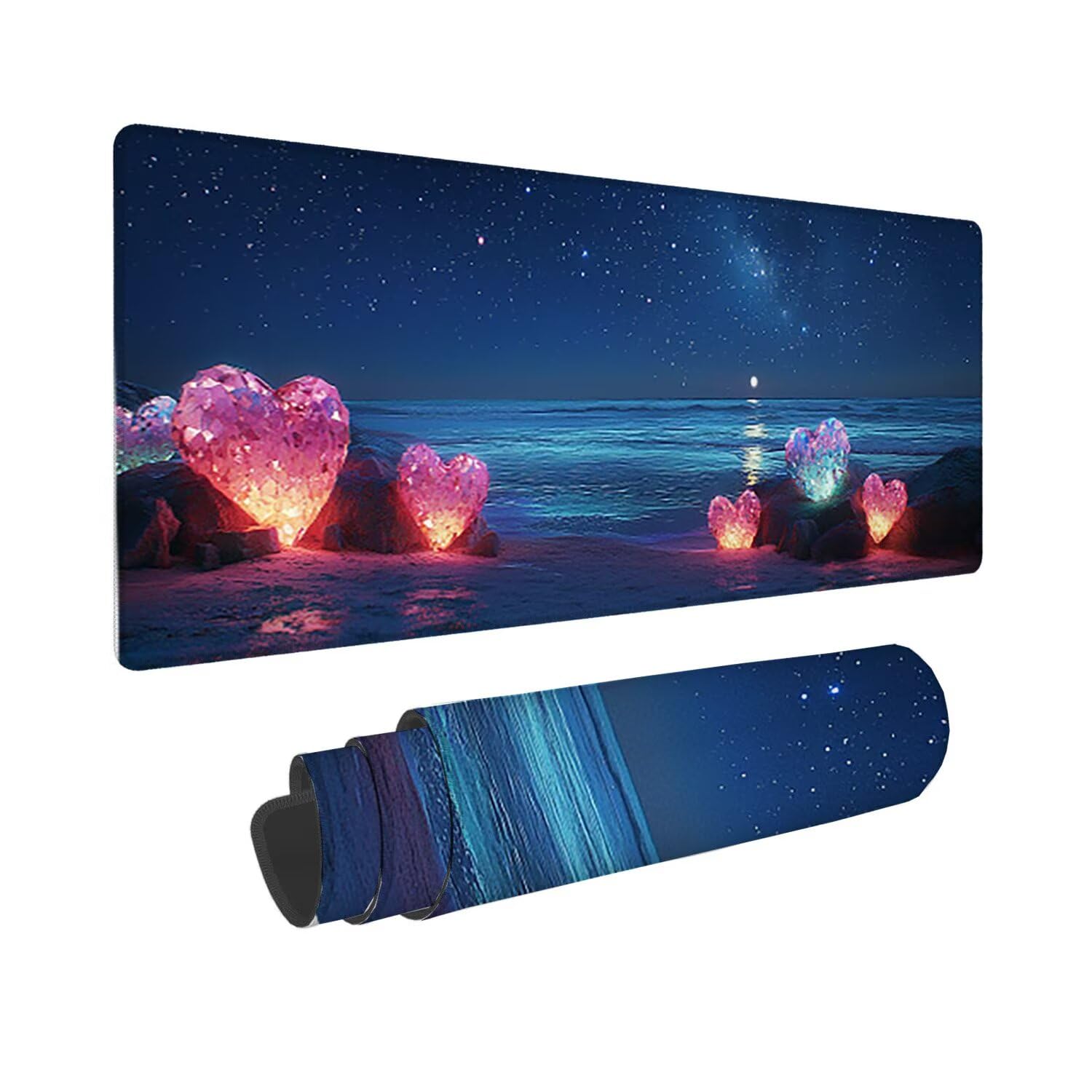 Podkładka pod mysz do gier XXL duża mysz 1600 x 800 mm, duża podkładka pod biurko z antypoślizgową gumową podstawą dla graczy, poprawia precyzję i szybkość (plaża miłość) o-708