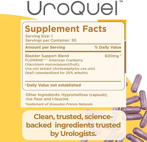 Miniatura 5 de UroQuel - Suplemento natural de arándano para el control de la vejiga - Reduce la urgencia del baño, la frecuencia, la incontinencia, con flujos -