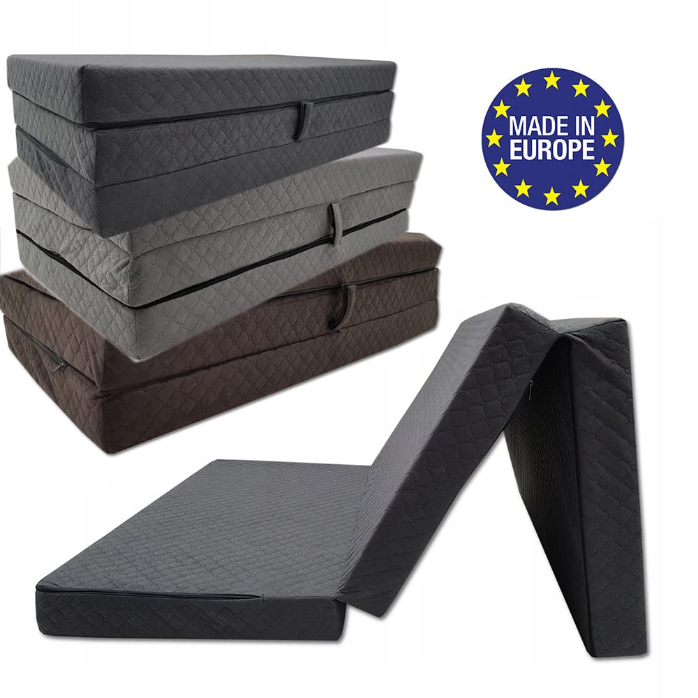 Odolplusz Składany materac klasy premium, dla gości, wyprodukowano w UE, 200 x 120 x 10 cm, może być stosowany jako materac, łóżko dla gości (kolor szary)