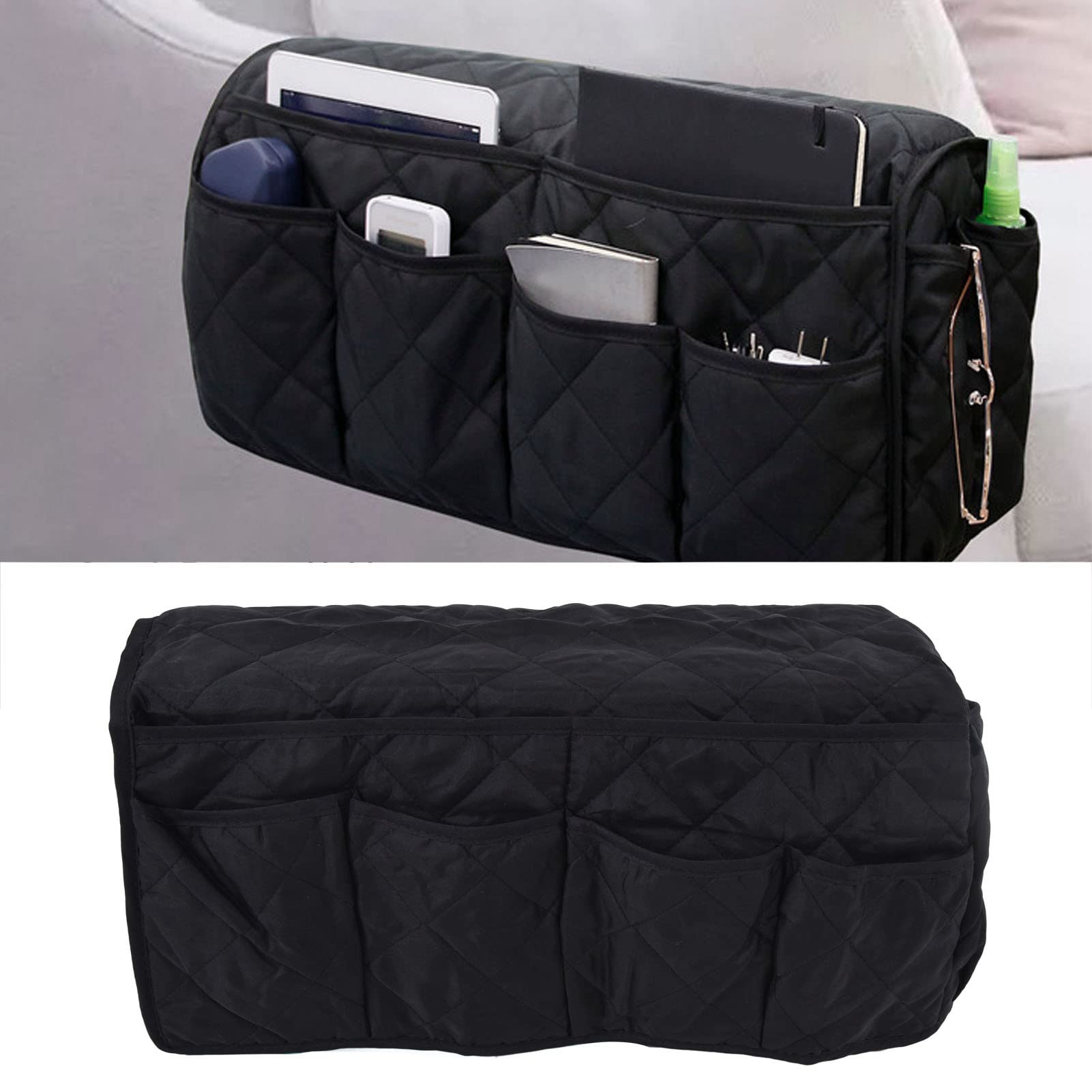 Cocoarm Couch Remote Holder, Pongee Quilted Cotton Armrest Organizer