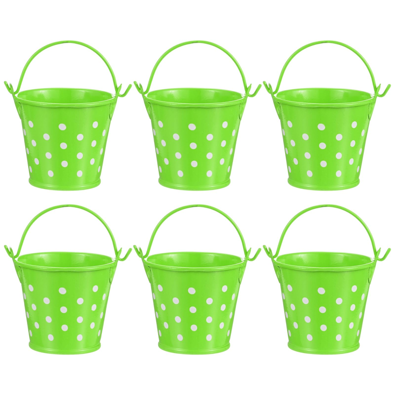 M METERXITY 6-Pack Small Metal Bucket with Handle, 2.4 x 2 Inch Iron Mini Buckets for Farmhouse Flower/Garden Planters/Decorative Table Centerpieces [Polka Dots, Green]