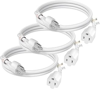 FIRMERST 3 Ft Extension Cord 14 AWG 1875W 15A 3 Prong White UL Listed, 3 Pack