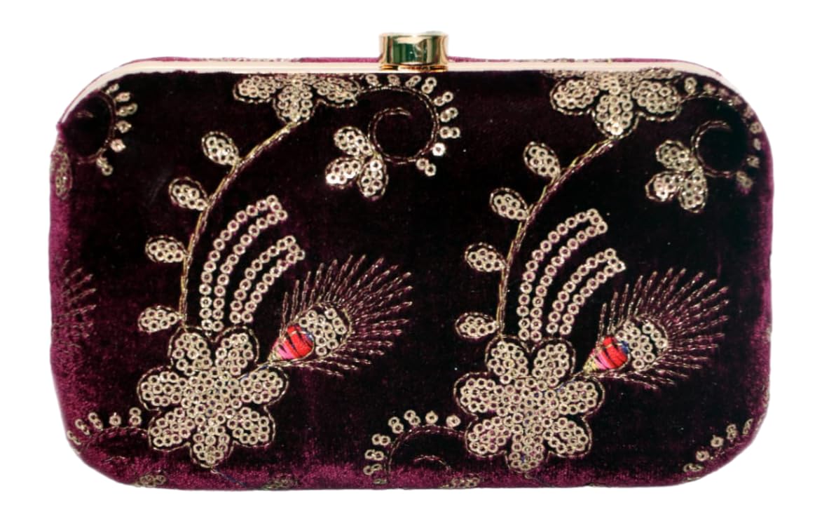 amerie fashions Women's & Girls Wine Velvet Floral Clutch-picture-11