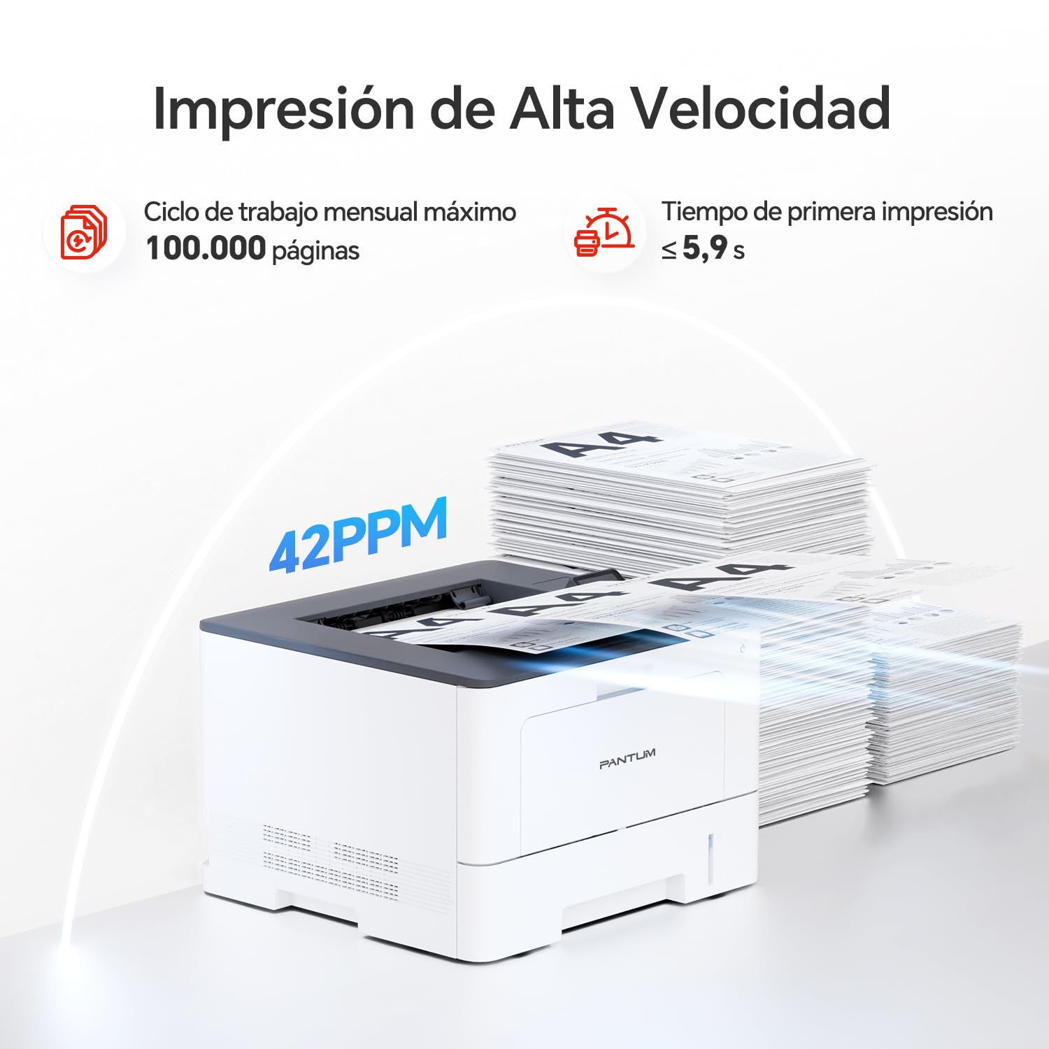 PANTUM BP5200DW Impresora Láser Monocromo 42ppm, Impresión a Doble Cara Automática, WiFi, Red y USB, Controlador en 1 Clic, Incluye Tóner Inicial 3.000 Páginas