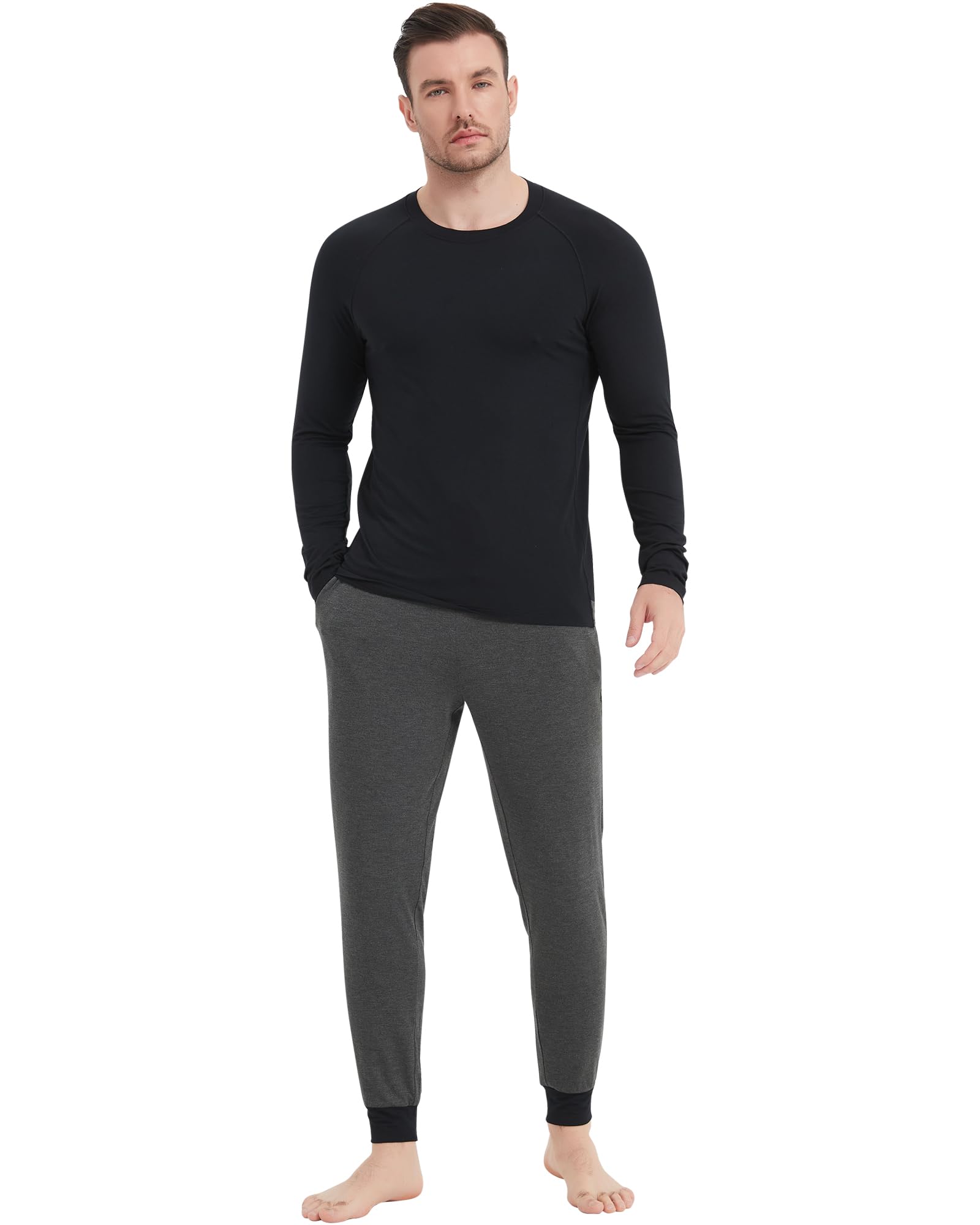NACHILA Mens Pajamas Set Viscose Made from Bamboo Crew Neckline Top Pjs