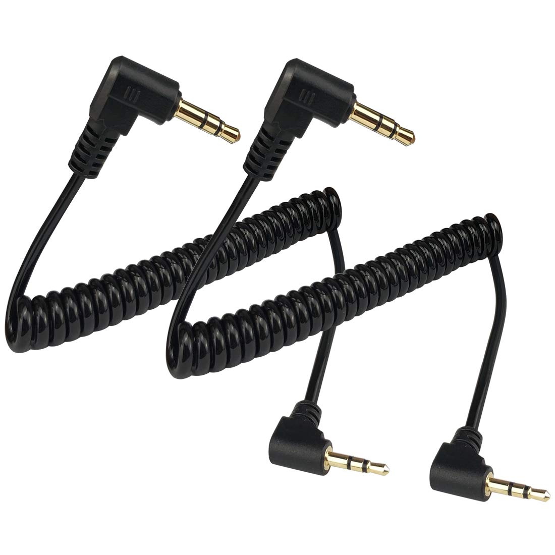 2-Pack Mini Coiled 3.5mm to 2.5mm Audio Cable, 90 Degree 1/8" 3.5mm TRS Jack Male to 2.5mm TRS Jack Male Stereo Audio Aux Coiled Cord