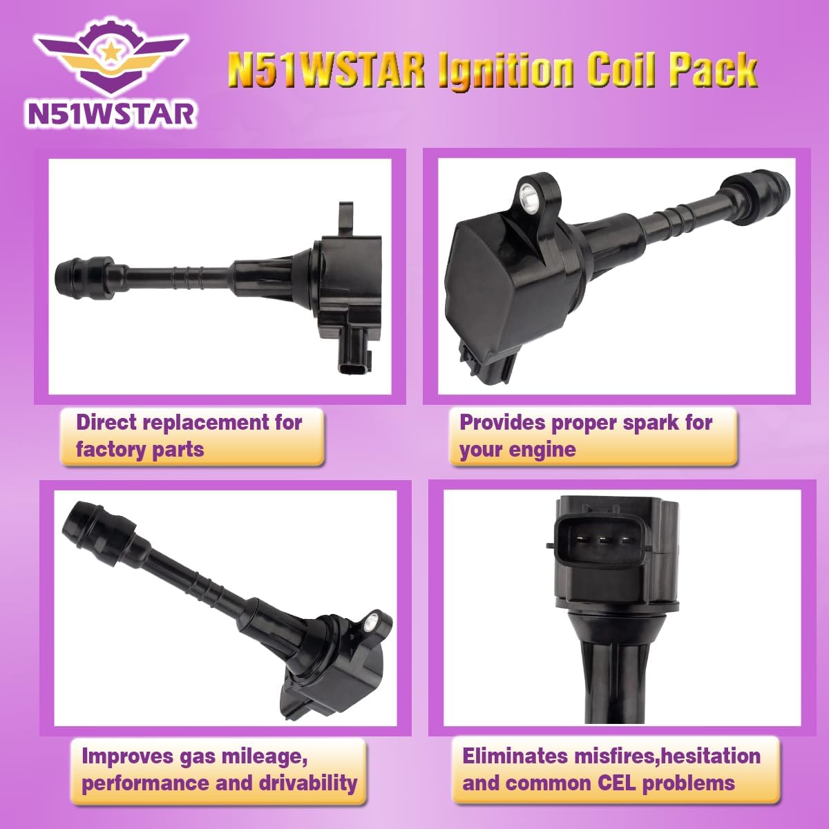 Ignition Coil Packs Set of 4 Compatible With Nissan Almera Sentra 1.8L L4 QG18 2001 2002 2003 2004 2005 2006 Replacement For UF351 22448-6N015