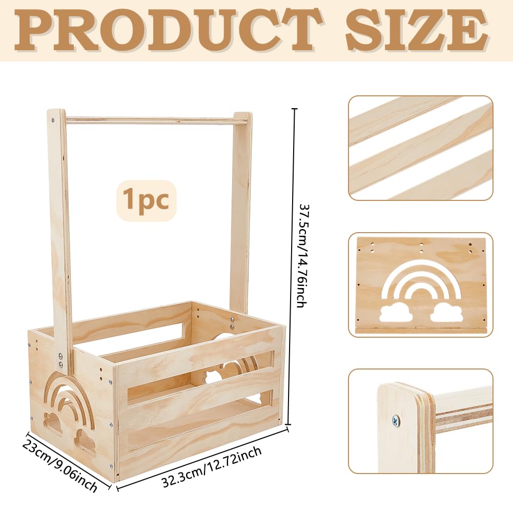 DICOSMETIC Wooden Baby Shower Crate Closet with Handle Rainbow New Born Storage Nursery Crate Hamper for Baby Shower Pregnancy Gifts for New Parents 23x32.3x37.5cm - Image 2