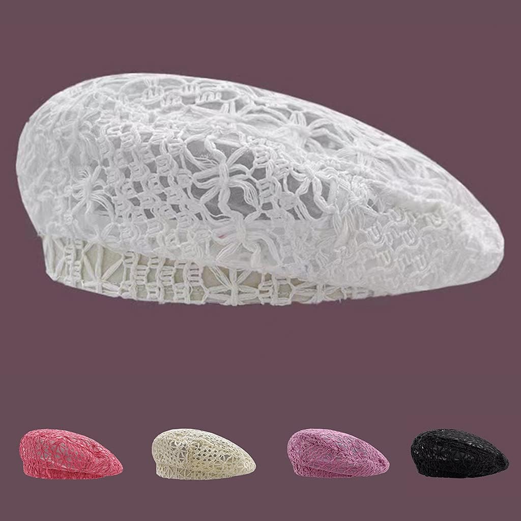 Crocheted Hat Summer Women Beret Knitted Cotton French Style Artist Hollowed Out Fashion Accessory Hats for Black for Small