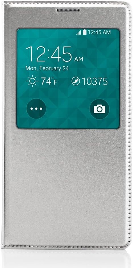Gearonic Samsung Galaxy S5 i9600 PU Leather Slim Ultra Thin S VIEW Flip Case with Battery Cover - Non-Retail Packaging - Silver