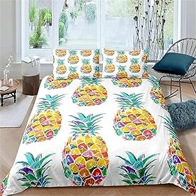 Duvet Cover Queen Size Pineapple Soft Breathable Microfiber Comforter Cover for Aldult Kids, Bedding Sets with Zipper Closure Quilt Cover 90"x90" + 2 Pillow Shams 20"x 26" 61MvRLgwLcL. SS280
