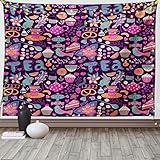 ABAKUHAUS Tee-Party Wandteppich & Tagesdecke, Cupcakes Zucker Cups, aus Weiches Mikrofaser Stoff Wand Dekoration Für Schlafzimmer, 150 x 110 cm, Mehrfarbig