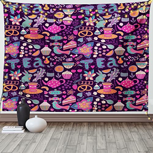 ABAKUHAUS Tee-Party Wandteppich & Tagesdecke, Cupcakes Zucker Cups, aus Weiches Mikrofaser Stoff Wand Dekoration Für Schlafzimmer, 150 x 110 cm, Mehrfarbig