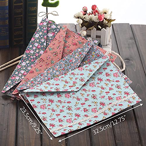 Oak-Pine 4 Pcs / 1 Set Portable Floral A4 File Envelope Fabric Document Bag Paper Pockets Letter Folder With Snap Button Closure #TOP2