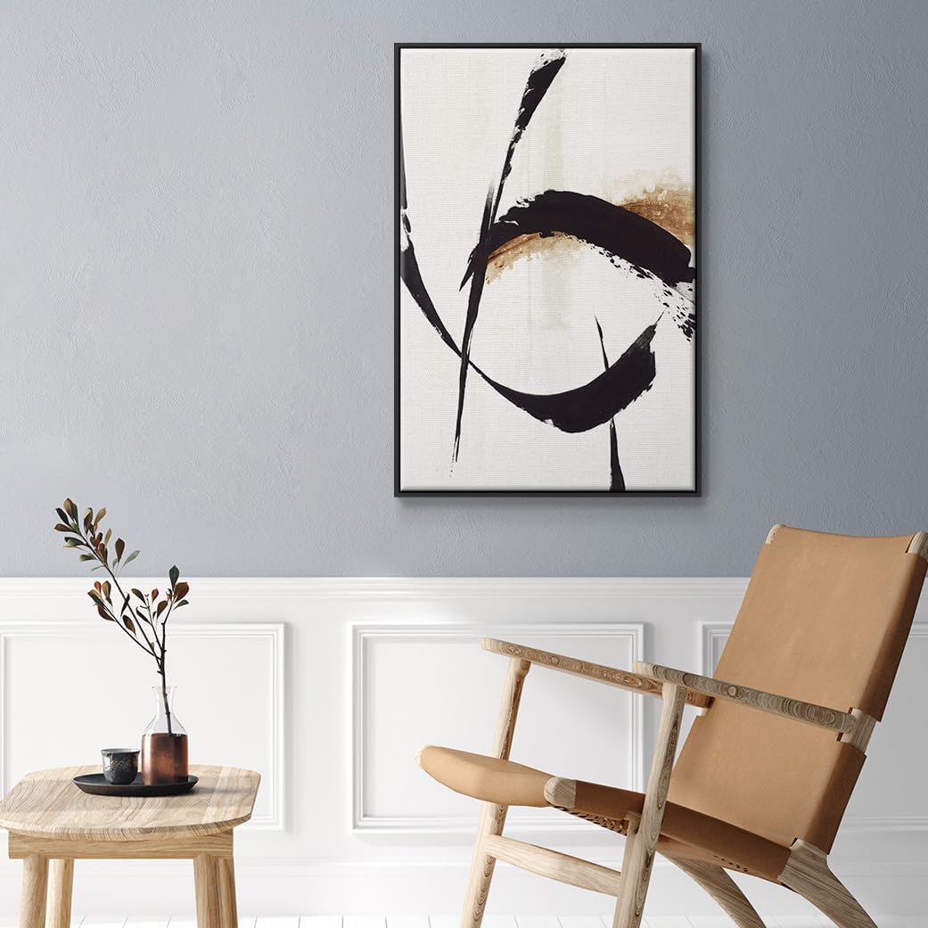 Renditions Gallery Canvas Wall Art Modern Home Prints Black Rustic Brush Strokes Abstract Black Floater Framed Paintings for Bedroom Office Kitchen - 17"X25" LT538