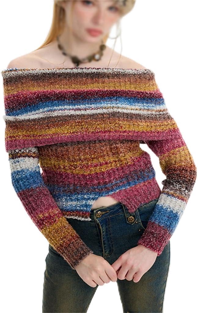 American Vintage Fall Winter Sigles Neck Drop Shoulder Sweater Women's Short Slim-fit