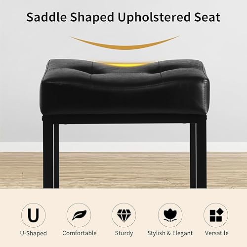 Miniatura 3 de Taburete de tocador, taburete de maquillaje con pata de metal, reposapiés otomano de piel sintética en forma de U, sillas cuadradas pequeñas debajo