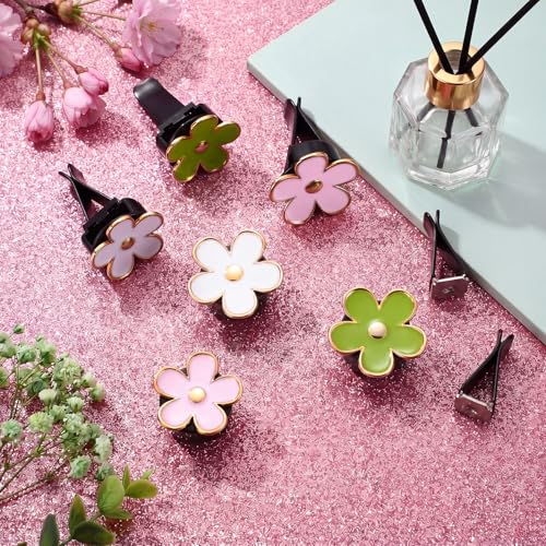 Image of Frienda 6 Pcs Daisy Flower Air Vent Clip Accessories Air Conditioning Outlet Clip Car Freshener Dashboard Accessories Charm Car Inter Decor (Green, Pink,White)