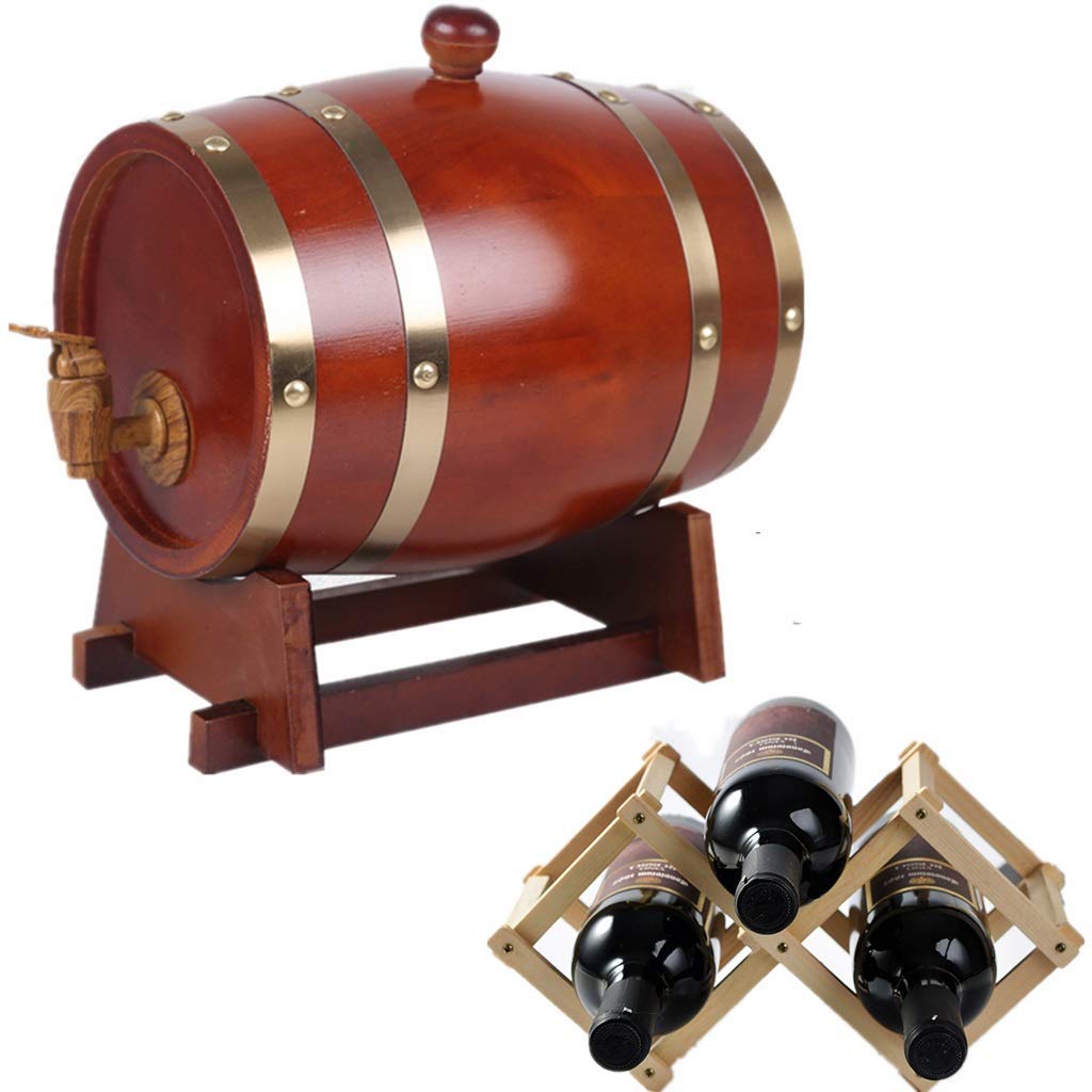 GYPPG Cubo almacenamiento doméstico multiusos Barril whisky, 5L Cubo envejecimiento Decantador roble Mesa servicio Almacenamiento familiar Vino Whisky Cerveza Dando un estante para vino