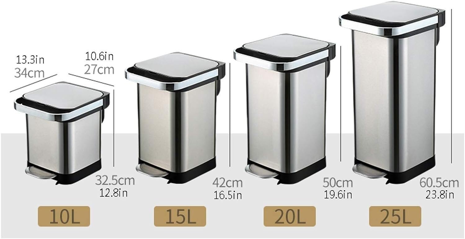 Poubelle, poubelle à pédale, poubelle domestique de grande capacité en acier inoxydable, poubelle de cuisine avec couvercle (Color : Bianco, Size : 25L)