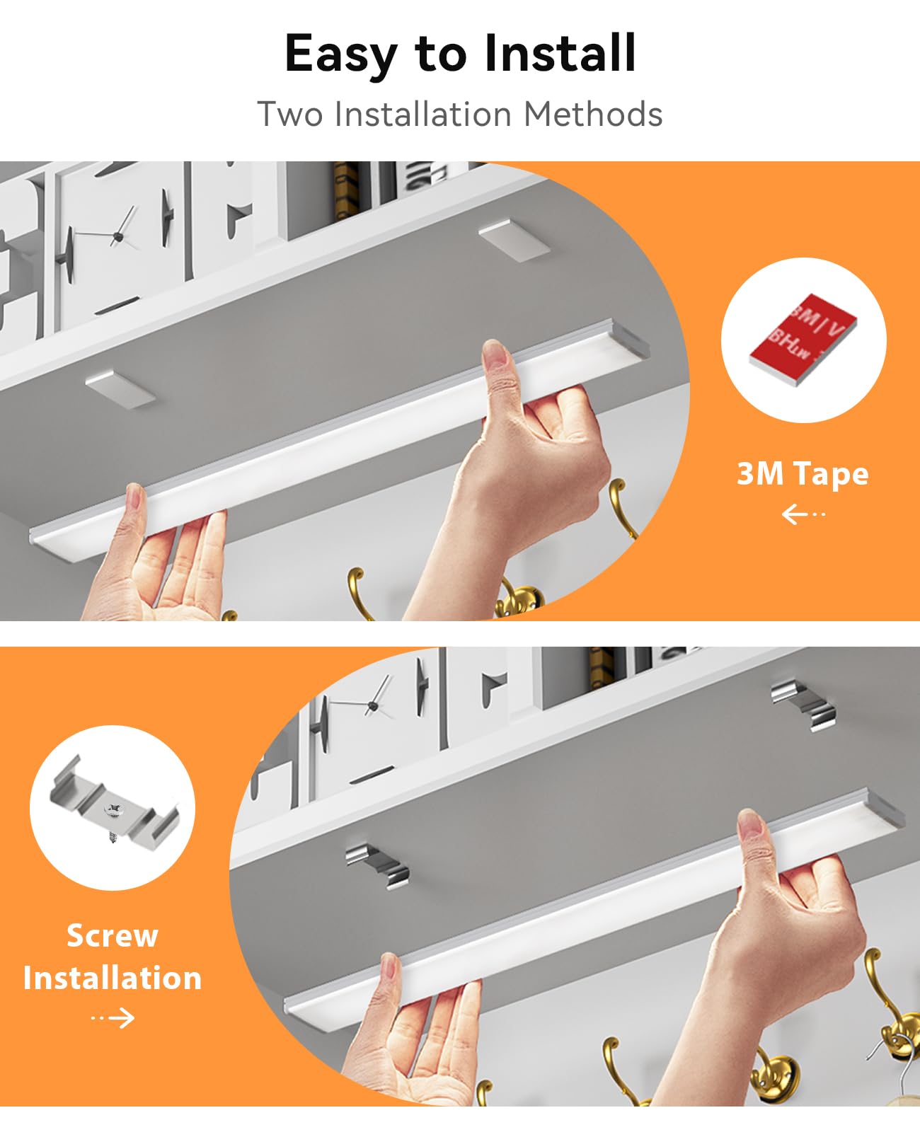 Under Cabinet Lighting Plug in, Led Under Counter Light Bar with Remote Control, 12 Inch Closet Light Wired for Kitchen, Indoor Fixtures, Dimmable 6000K White,