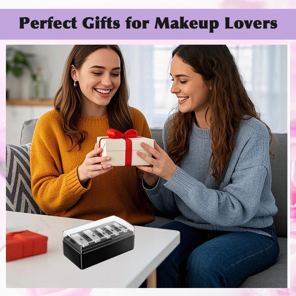2PCS 5 Hole Eye Pencil Sharpener, Cosmetic Long Point Manual Pencil Sharpener with Plastic Lid, Lip Liner Pencils Eyeliner Eyebrow Sharpeners Makeup Eyeliner Pencils Sharpeners