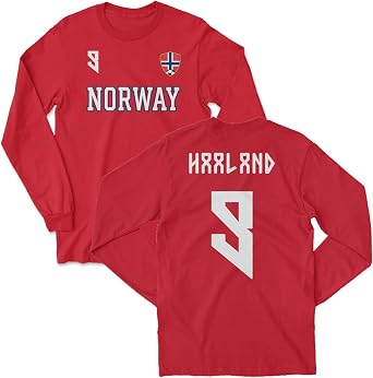 Norway Haaland 9 Inspired Soccer Jersey Style Long Sleeve T-Shirt