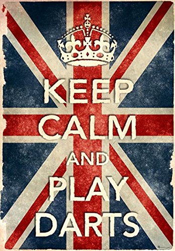KCV25 Vintage Style Union Jack Keep Calm And Play Darts Funny Art Poster Print - A2+ (610 x 432mm) 24" x 17"