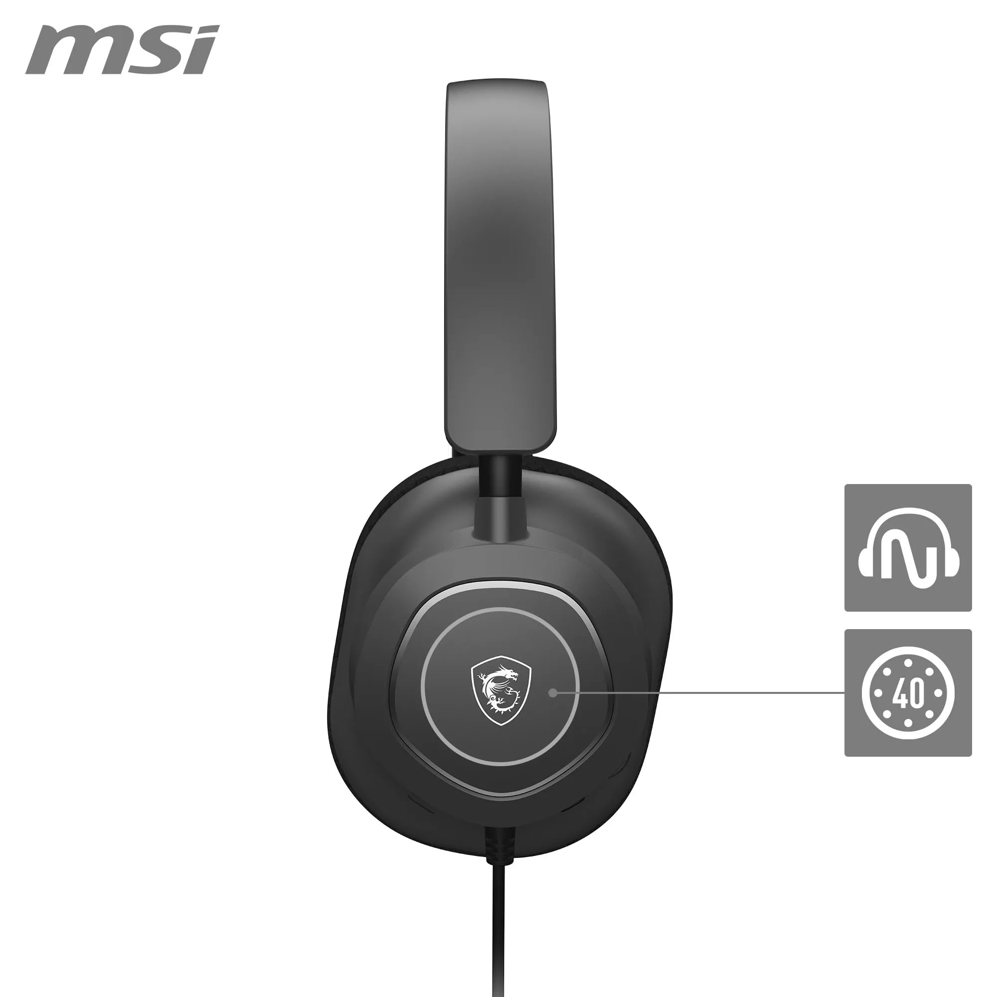 MSI Zestaw słuchawkowy do gier MAESTRO 300 – sterowniki neodymowe 40 mm, mikrofon jednokierunkowy (kardioidalny), piankowe nauszniki o wysokiej gęstości, lekka i obrotowa konstrukcja, adapter USB-C,