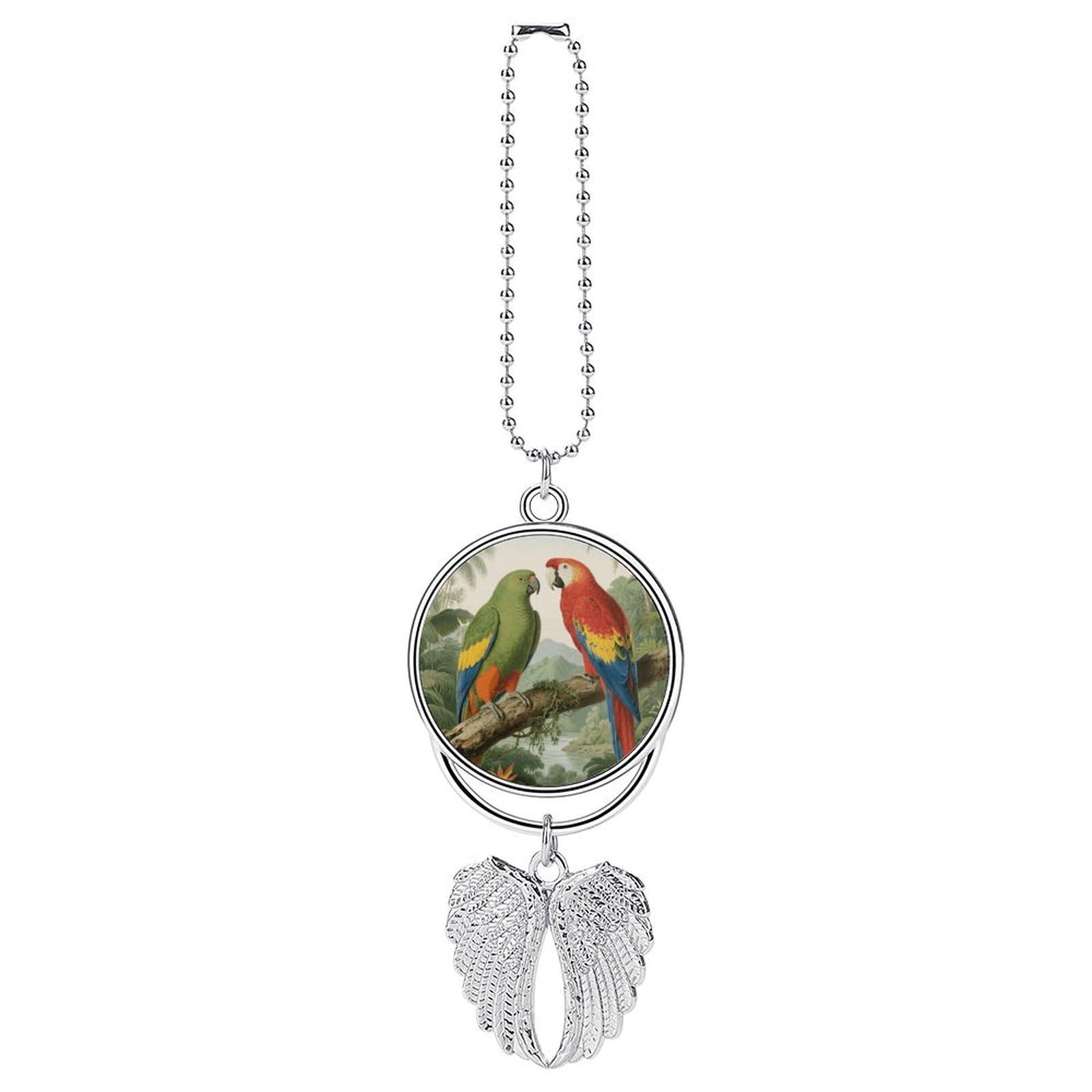 Parrot Guardian Angel Wing Car Ornament for Mirror, Zinc Alloy Hanging Charm with Spiritual Design for Protection, Rearview Mirror Accessory Decor Gift for Women Men(Silver)