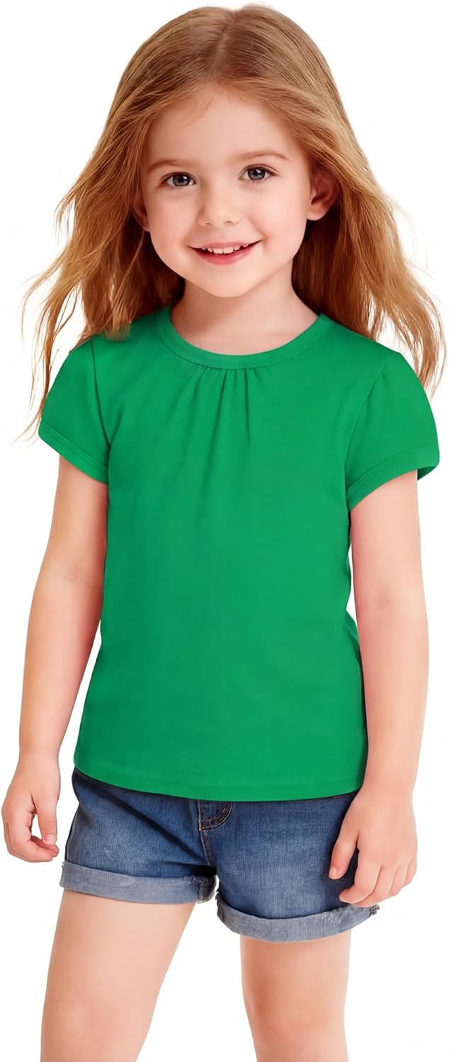 Toddler Girls Short Sleeve Shirts Baby Girl Pleated Crew Neck T-Shirt Cotton Tee Tops Size 18M-5T