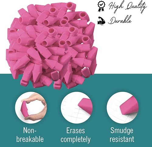 Miniatura 5 de Borradores con tapa de lápiz, 144 borradores de tapa rosa, tapas de borrador rosa, tapas de lápices, borrador de tapa de lápices