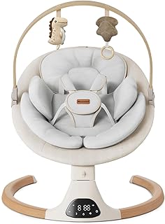Baby Swings for Infants, Monamii Baby Swing, Bluetooth Infant Swing with Music Speaker, 5 Speeds and Remote Control, Electric Swing for Baby, Portable Baby Swing, Indoor & Outdoor Use (Beige)
