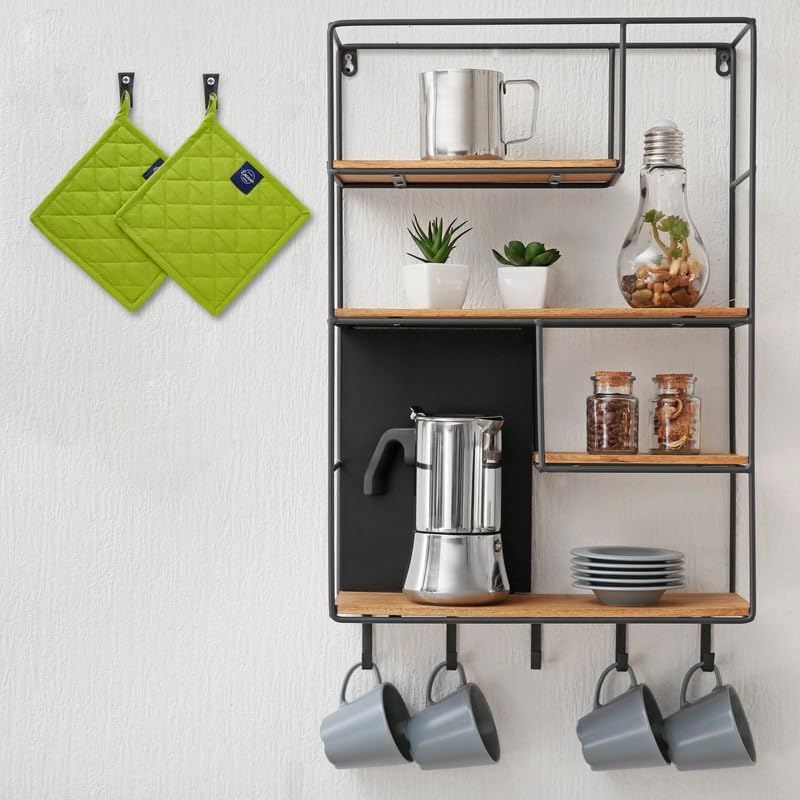 Miniatura 6 de Encasa XO Juego de 2 soportes para ollas de algodón resistentes al calor con lazo para colgar, color verde lima, almohadilla térmica acolchada