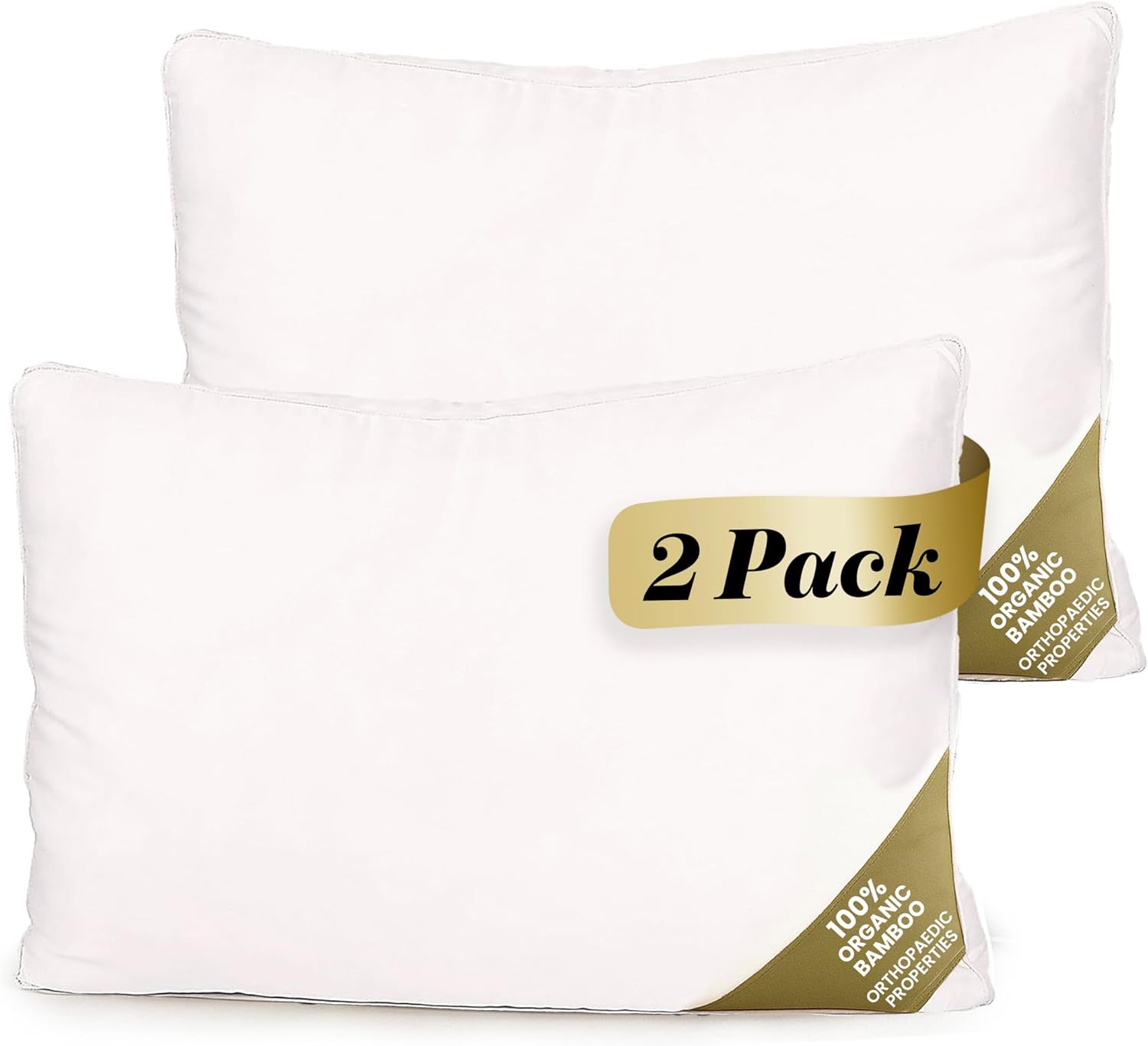 LuxBedCo Luxury Bamboo Pillow Pack of 2 – Luxury Soft Bed Pillow with 100% Bamboo Fibre Filling & Cotton Casing – Head & Neck Support – Cooling in the Summer, Warming in the Winter