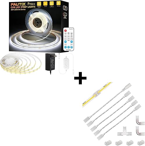 PAUTIX COB - Tira de luz LED de 5000 K, 20 pies regulable de 24 V, luz LED blanca natural, kit de luz de cinta de alto lumen con control remoto RF y