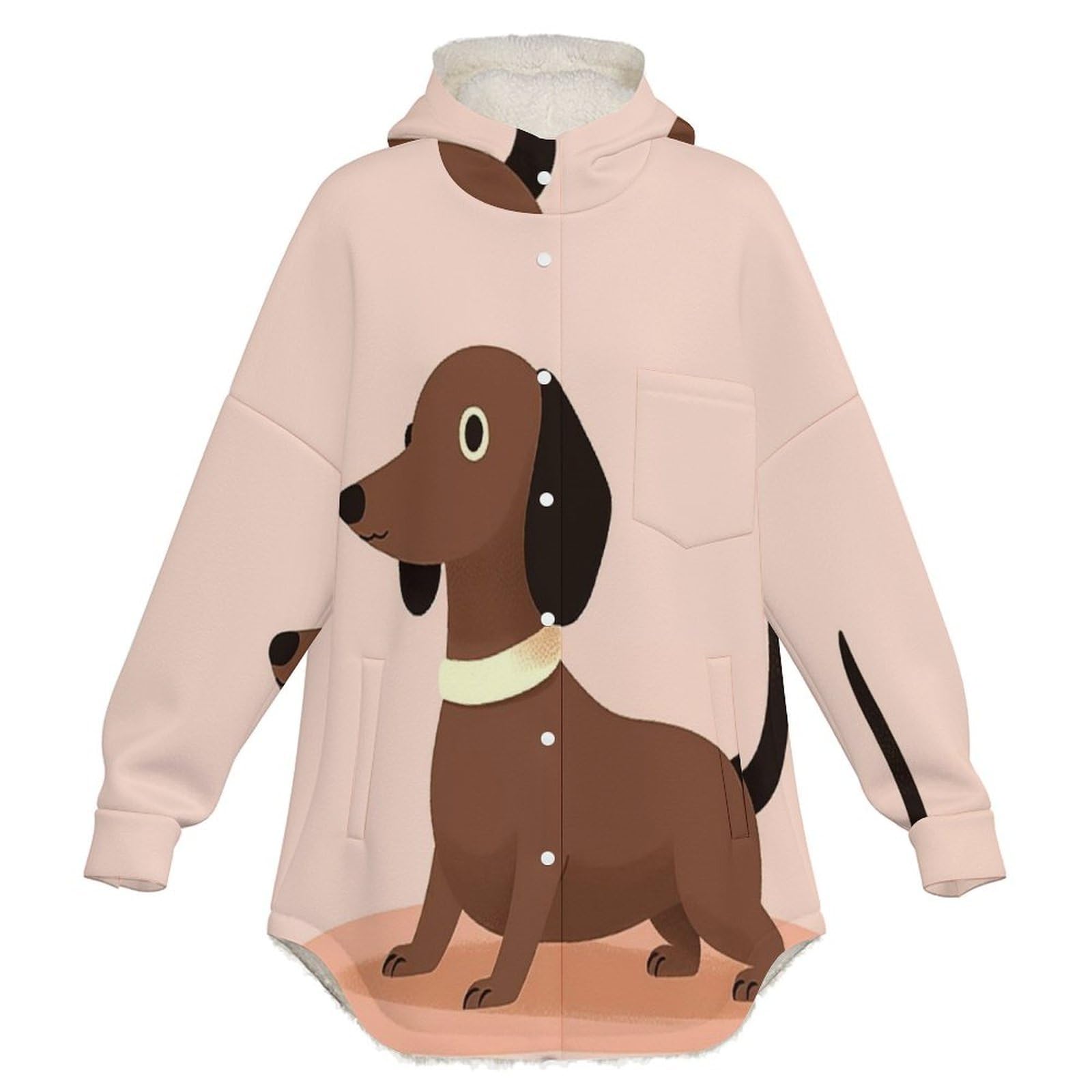 Sudadera Invierno con Capucha de Forro Polar Mujer Lindo Perro Salchicha Cálido Hoodies a Manga Larga Felpa Sudadera con Bolsillos, Rosa