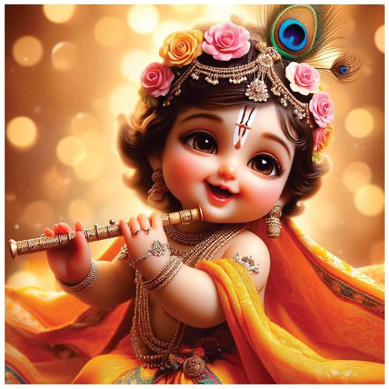 Image of British Terminal Cute little Bal Gopal Baby God Krishna| Kanha Ji | Laddu Lord Makhan Chor Painting Religious Poster for Pregnant Women for wall (matt thin vinyl,sticker,multicolor,unframed)| bj272