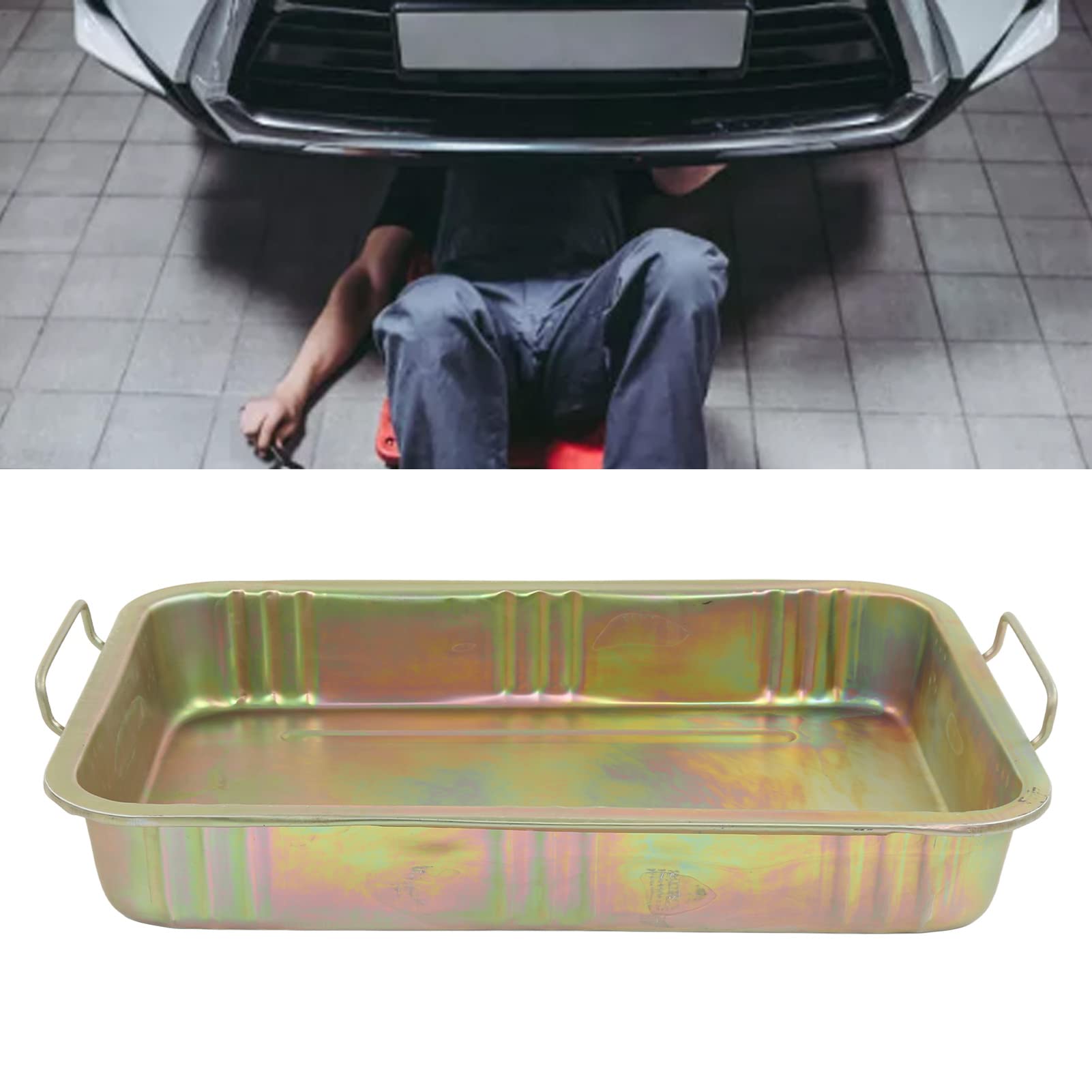 Bandeja de Goteo de Aceite Contenedor de Drenaje de Aceite galvanizado Recipiente de Drenaje de Metal Profesional para mecánica de Motocicletas Uso de Cambio(640x440x105mm)